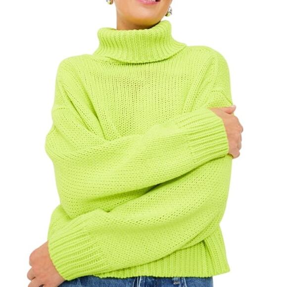 525 America Edie Peridot Lime Chunky Turtleneck Sweater Oversized Size XS New - Picture 1 of 11